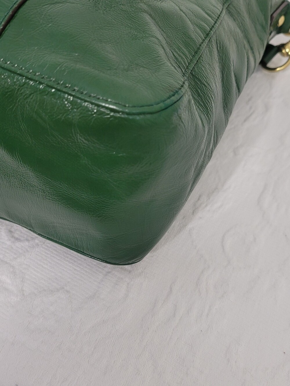 Vintage Coach F14022 Ergo Chelsea Green Patent Leather Pleated Tote Bag Purse - Picture 9 of 16